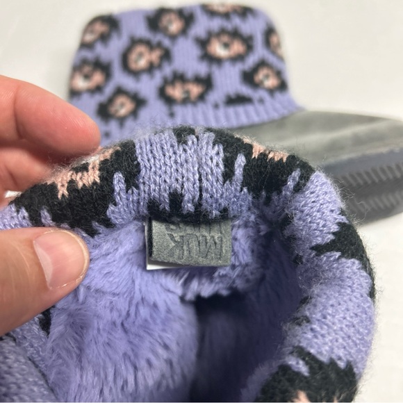 Girls Size 2 Muk Luks Kids Purple Cheetah Print Boots Knit Cuff Slip On - Picture 5 of 5